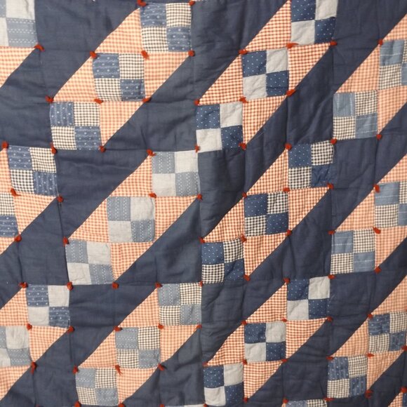 1800s Antique Quilt Link Chain Red White Blue 79"x70" Rare - Picture 8 of 8